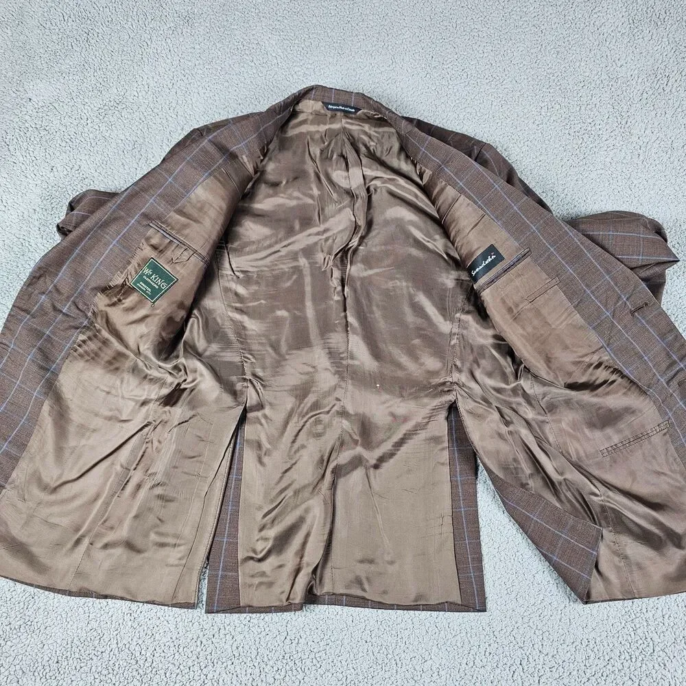 Samuelsohn Sport Coat Blazer Mens 42L Brown Greenwich Italian Wool Windowpane